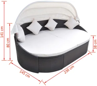 vidaXL vidaXL Leżak z baldachimem, rattanowy, brązowy - Leżaki ogrodowe - miniaturka - grafika 6