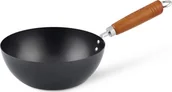 Woki - NoName Patelnia mini wok patelnia z drewnianą rączką 20 cm stal/drewno czarny/brązowy twm_592424 - miniaturka - grafika 1