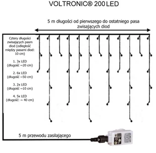 VOLTRONIC ZWISAJĄCE LAMPKI CHOINKOWE NA DOM 200 DIOD CIEPŁO BIAŁYCH + PILOT 30010159 - Oświetlenie świąteczne - miniaturka - grafika 2
