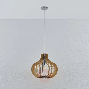 Lampenwelt com Drewniana lampa wisząca Sina, jasna - Lampy sufitowe - miniaturka - grafika 5
