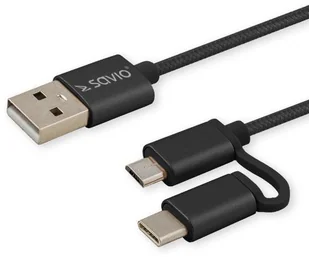 Savio Kabel USB CL-128 Kabel 2w1 USB micro USB/typ C 2.1A 1m - Kable USB - miniaturka - grafika 2