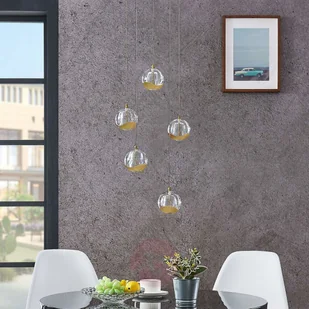 Lindby Designerska lampa wisząca złota ze szkłem 5-punktowa z diodą LED - Hayley - Lampy sufitowe - miniaturka - grafika 3