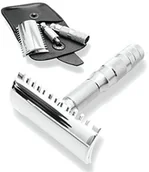 Maszynki do golenia i wkłady - Merkur y  985  grzebień do maszynki do golenia rozkładanymi-  chrom w podróży etui ochronne skóra 985 - miniaturka - grafika 1