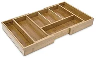 Akcesoria do sztućców - Relaxdays bambusowa wkładka na sztućce do szuflady, wyjmowana, 5 x 48,5 x 28 cm (wys. x szer. x gł.), od 5 do 7 przegródek, łatwa pielęgnacja, do wszystkich szuflad, kolor: naturalny 10018884 - miniaturka - grafika 1