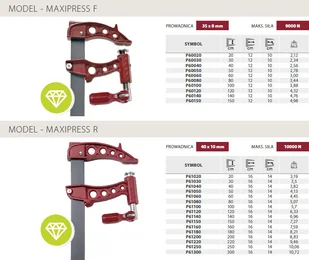 PIHER Ścisk stolarski Maxipress F 80cm 9kN P60080 35x8mm P60080 - Imadła i ściski - miniaturka - grafika 3