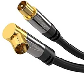 Kable - KabelDirekt Przewód bezpośrednio OM gniazdo koncentryczne wygięte kabel antenowy HDTV, 90 stopni w na proste wtyk współosiowy M 5m szary/czarny 934 - miniaturka - grafika 1