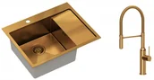 Zlewozmywaki z baterią - QUADRON Quadron Zlewozmywak stalowy jednokomorowy z ociekaczem RUSSEL 116 kolor miedziany z baterią MARILYN Q LINE z wyciąganą wylewką - miniaturka - grafika 1