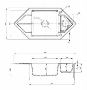 Deante Hexon ZQPS653 szary - Zlewozmywaki Deante Hexon ZQPS653 szary - Zlewozmywaki - miniaturka - grafika 5