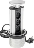 Listwy zasilające - GTV Listwa zasilająca GTV Biurkowy rozgałęziacz wpuszczany 100mm srebrny 3 x gniazdo z uziemieniem 1,8m AE-BPW3GU-80 - miniaturka - grafika 1