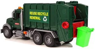 Import LEANToys Samochód Śmieciarka Kosze Ciemnozielona Dźwięki Światła LT-9525-0 - Samochody i pojazdy dla dzieci - miniaturka - grafika 4