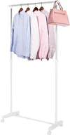 Wieszaki i stojaki - Wieszak na ubrania 95-165cm stojak na kółkach biały HG0029 - miniaturka - grafika 1