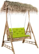 Huśtawki - vidaXL 2-os huśtawka ogrodowa bambus i liście palmy poduszka 202cm 3063938 - miniaturka - grafika 1