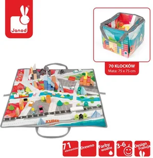 Janod Klocki drewniane z matą do zabawy Kubix 70 sztuk Miasto, Janod - Klocki - miniaturka - grafika 3
