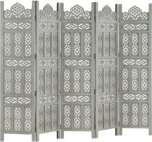 vidaXL vidaXL Parawan 5-panelowy, rzeźbiony, szary, 200x165 cm, drewno mango - Parawany - miniaturka - grafika 5