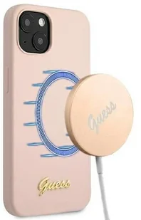 Guess GUHMP13MLSLMGLP iPhone 13 6,1" jasnoróżowy/light pink hardcase Silicone Script Gold Logo Magsafe - Etui i futerały do telefonów - miniaturka - grafika 2