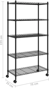 vidaXL 5-poziomowy regał na kółkach, 75x35x155 cm, czarny, 250 kg 324630 - Szafy i regały magazynowe - miniaturka - grafika 7
