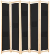 Parawany - vidaXL Parawan 5-panelowy, czarny, 200 x 170 x 4 cm, tkanina vidaXL - miniaturka - grafika 1