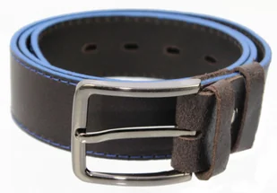 Complex (PL) Pasek Skórzany (PL) GRINGO Czekoladowy Z Pojedynczą Niebieską Nitką Skóra Licowa Matowa 40 mm - Paski - miniaturka - grafika 2