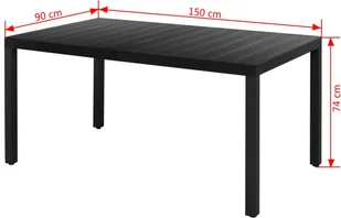 vidaXL Stół ogrodowy, WPC, aluminium, 150 x 90 74 cm, czarny - Stoły ogrodowe - miniaturka - grafika 3