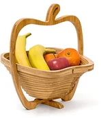 Kosze na owoce - Relaxdays Kosz składany  jabłko wys. x szer. x głęb.: 30 x 27 x 22,5 cm składany kosz z bambusa koszyk na owoce i coaster deska do krojenia do złożenia drewniana miska na owoce z oryginalnym motywem w  10019142 - miniaturka - grafika 1