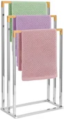 Wieszaki łazienkowe - Stojak łazienkowy na ręczniki 3-ramienny srebrny, bambus HG0025 - miniaturka - grafika 1