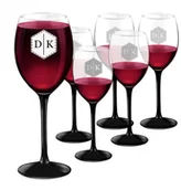 Gadżety dla niej i dla niego - Murrano Kieliszki szklane x6 do wina z czarną nóżką onyx z grawerowanymi ini 6xSKI-ONYX-012 - miniaturka - grafika 1