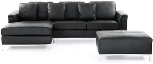 Beliani Naroünik z otomaną skórzany prawostronny czarny OSLO - Narożniki - miniaturka - grafika 2