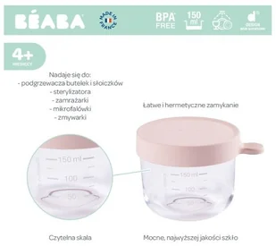 Beaba BEABA Słoiczek szklany z hermetycznym zamknięciem 150 ml różowy - Pojemniki kuchenne - miniaturka - grafika 7
