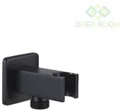 Akcesoria hydrauliczne - Laveo Laveo Kvadrato - przyłącze kątowe z uchwytem na słuchawkę czarny NPQ 760K - miniaturka - grafika 1