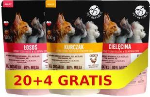 Pet Republic PetRepublic drobno siekane kawałki w delikatnym sosie kurczak,cielęcina,łosoś 24x100g dla kota 57612-uniw - Mokra karma dla kotów - miniaturka - grafika 2