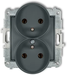 Karlik Mechanizm gniazda podwójnego do ramki z uziemieniem grafitowy mat MINI 28MGPR-2Z - Gniazdka elektryczne - miniaturka - grafika 2