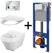 Stelaże i zestawy podtynkowe do WC - Cersanit Crea Toaleta WC 52x35,5 cm CleanOn bez kołnierza + deska wolnoopadająca + stelaż + przycisk Movi biały/chrom S701-451 - miniaturka - grafika 1