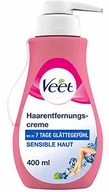 Depilacja - Veet Sensitive krem do usuwania włosów szybkie i skuteczne usuwanie włosów dla jedwabiście gładkiej skóry czas stosowania 5 10 minut dozownik 400 ml z szpatułką - miniaturka - grafika 1