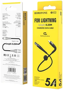 Borofone Kabel BX32 Munificent 8-pin czarny 5A 0,2 - Uchwyty samochodowe do telefonów - miniaturka - grafika 2