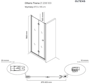 Oltens Trana 90x90 cm kwadratowa drzwi ze ścianką 20004100 OLT-20004100-0 - Kabiny prysznicowe - miniaturka - grafika 4