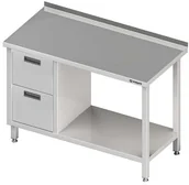 Stoły gastronomiczne - Stalgast Stół przyścienny z blokiem dwóch szuflad (l),i półką 1100x600x850 mm 98 - miniaturka - grafika 1