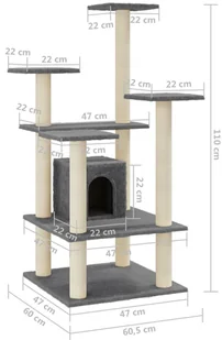 vidaXL Lumarko Drapak dla kota z sizalowymi słupkami, ciemnoszary, 110 cm 171481 - Drapaki dla kotów - miniaturka - grafika 8