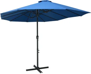 vidaXL Parasol ogrodowy na słupku aluminiowym, 460 x 270 cm, niebieski - Parasole ogrodowe - miniaturka - grafika 2