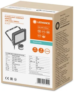 LEDVANCE SPÓŁKA Z OGRANICZONĄ ODPOWIEDZIALNOŚCIĄ Naświetlacz LED z czujnikiem 10W 1000lm 4000K IP65 COMPACT V Czarny LEDVANCE - Akcesoria do oświetlenia - miniaturka - grafika 3