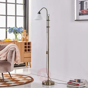 LAMPENWELT.COM Piękna lampa stojąca Otis w kol. post. mosiądzu - Lampy stojące - miniaturka - grafika 5