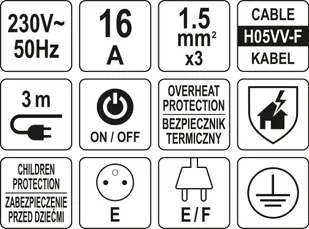 HBF Sthor LISTWA ZASILAJĄCA Z OCHRONĄ PRZECIWPRZEPIĘCIOWĄ I PRZECIĄŻENIOWĄ 5 GNIAZD Z UZIEMIENIEM WYŁĄCZNIK 3M 1,5MM2 - Przedłużacze i rozgałęźniki - miniaturka - grafika 4