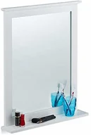 Lusterka do makijażu - CM Relaxdays lustro ścienne z bambusa, półka, lustro prostokątne, do salonu, łazienki, korytarza, lustro wiszące, wys. x szer. x gł.: 68 x 56 x 10 białe - miniaturka - grafika 1