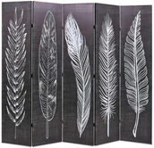 Parawany - vidaXL Składany parawan, 200 x 180 cm, motyw piór, czarno-biały - miniaturka - grafika 1