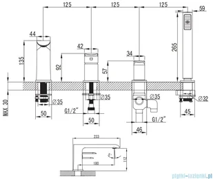Omnires Sacramento bateria wannowa 4-otworowa kompletna chrom SC2332XCR - Baterie wannowe i prysznicowe - miniaturka - grafika 2