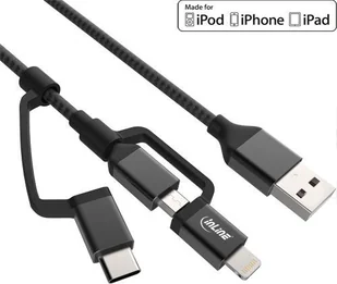 InLine 31415s 3-W-1 kabel USB, Micro-USB, Lightning, "USB C/aluminiowa", 1,5 m czarna 31415S - Kable USB - miniaturka - grafika 2