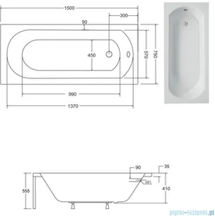 Besco Intrica 150x75cm wanna prostokątna #WAIN-150-PK | - Wanny - miniaturka - grafika 2