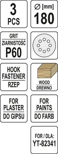 Yato PAPIER ŚCIERNY OKRĄGŁY Z RZEPEM 180MM P60DLA YT-82341 YT-83461 - Materiały ścierne - miniaturka - grafika 3