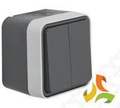 Wyłączniki światła i elektryczne - Hager BERKER W.1 Wyłącznik 2-klawiszowy seryjny (świecznikowy) wspólne zaciski wejściowe IP55 szary 30753505 30753505/HAG - miniaturka - grafika 1