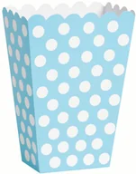 Dekoracje i nakrycia stołu na imprezę - Unique Pudełka na popcorn błękitne w białe kropki - 8 szt. U59299 - miniaturka - grafika 1