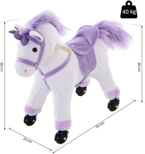 Homcom KOŃ NA BIEGUNACH KOŃ NA KÓŁKACH ZABAWKOWY JAZDA DO PRZODU RŻENIE KONIA plusz fioletowy 55 x 23 x 60 cm - Zabawki na biegunach - miniaturka - grafika 2